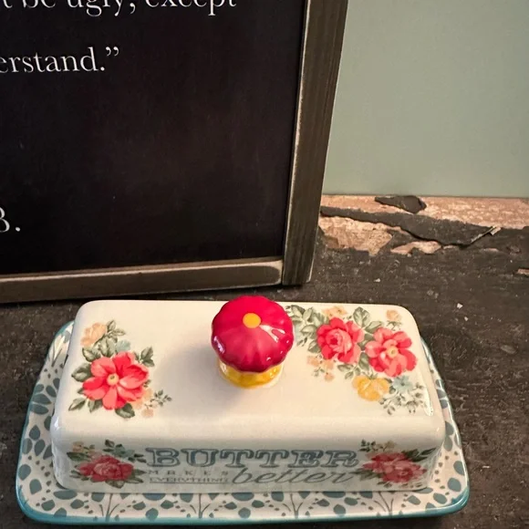 Pioneer Woman Floral Ceramic Butter Dish and Utensil holder Set - Picture 8 of 10